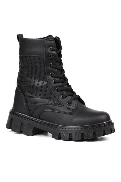 KAJILA Women's Black Boots – Thick Sole, Zippered, Lace-Up, Comfortable, Casual, Stylish and Durable