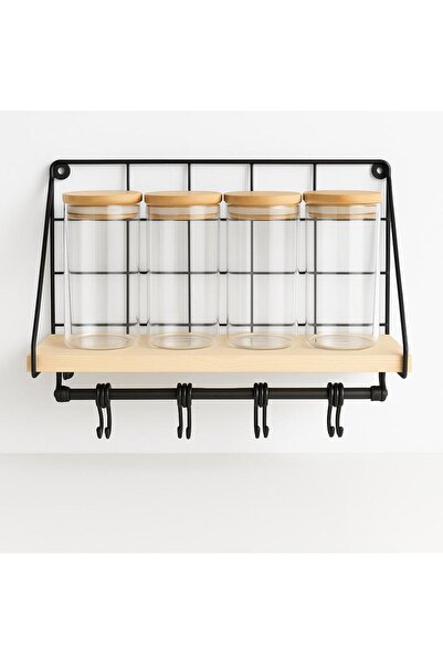 Noah Exclusive 5 Piece Wall Mounted Borosilicate Glass Spice Jar Set - with Bamboo Lid - with Silicone Seal