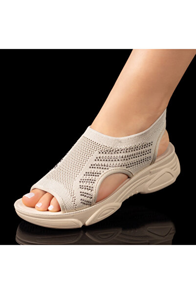 Modlet.ro Sandale bej pentru femei cu talpă groasă și strasuri MOD08716