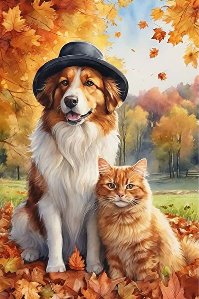 Dialands Mozaik Sevimli Kedi Ve Köpek 34X51cm T051 Dialands Elmas Mozaik Tablo