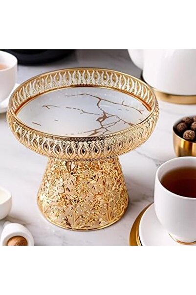 Generic حاملات كعك زخرفية، بلمسة نهائية معدنية ذهبية، سطح بنمط رخامي (001)