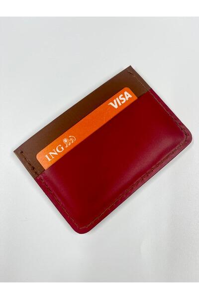 OMP Card holder wallet, Natural Leather Red Brown