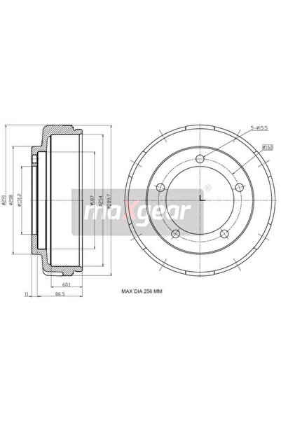 MaxGear Спирачен барабан заден мост Ford Transit Tourneo Bus/Transit Bus/Tran...