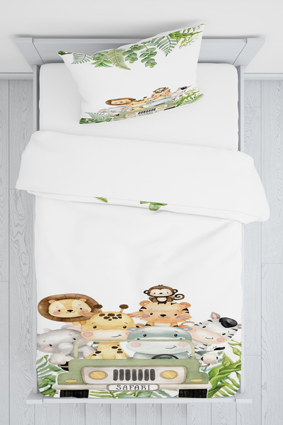 BelezaHome Green Safari Themed Single Baby Kids Bedding Set
