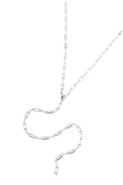Royaleks قلادة ليتاتريند على شكل حرف Y مرصعة بالأحجار - فضي