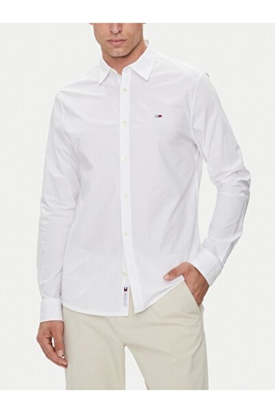 Tommy Jeans Men's long sleeve shirt, Entry, DM0DM19519, Regular Fit, White