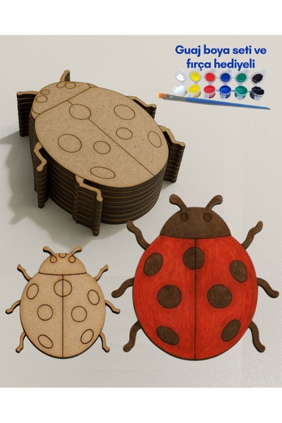 M.ART DEKORASYON M.Art Wooden Ladybug Painting Play Set - DIY Acrylic Paint C...
