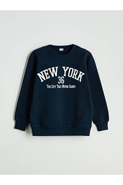 LC Waikiki LCW Kids Lacivert Bisiklet Yaka New York Baskılı Erkek Çocuk Eşofman Takımı