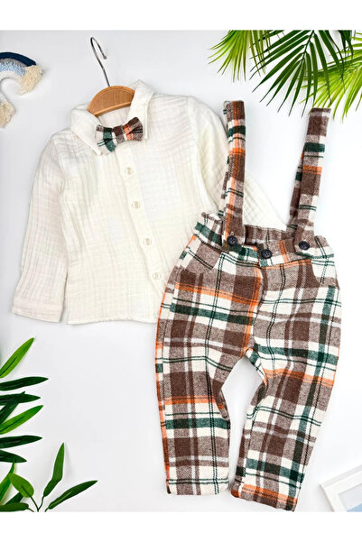 Minizade Long Sleeve 2-Piece Baby Boy Set with Shirt and Salopet Baby Salopet