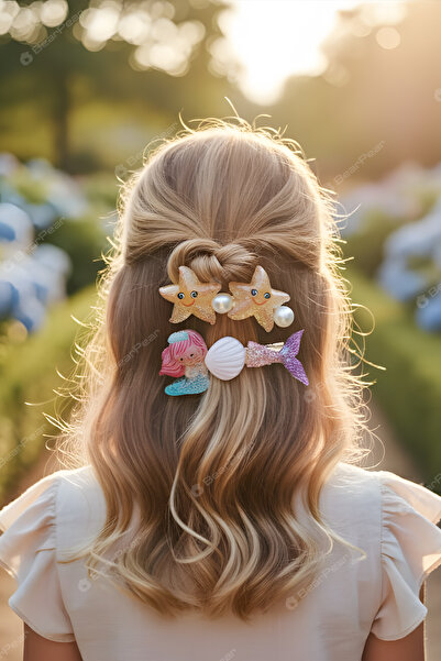 BearPear Mermaid Konsept Sedefli Deniz Kızı Toka Kız Çocuk Toka Seti 2'li