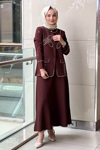 Ghisa Zımba Detaylı Triko Hırka Etek Takım