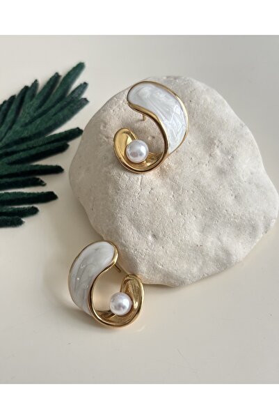 Çelik İnci Boncuklu Yarım Ay Şık Küpe