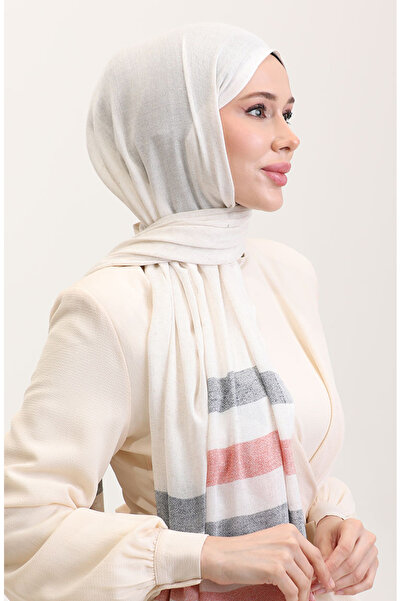 sefamerve Σάλι από λινό με σχέδιο ρίγες 70287-01 Πορτοκαλί Ναυτικό Μπλε