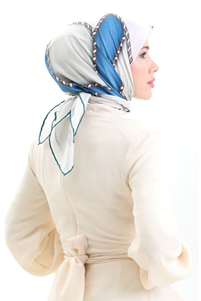 sefamerve Geometric Patterned Scarf 70293-12 Water Green Indigo