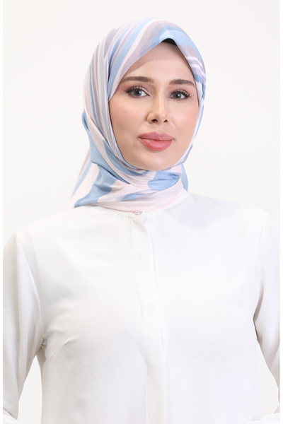 sefamerve Μαλακό κασκόλ με σχέδιο 70254-08 Μπλε τζιν βιζόν