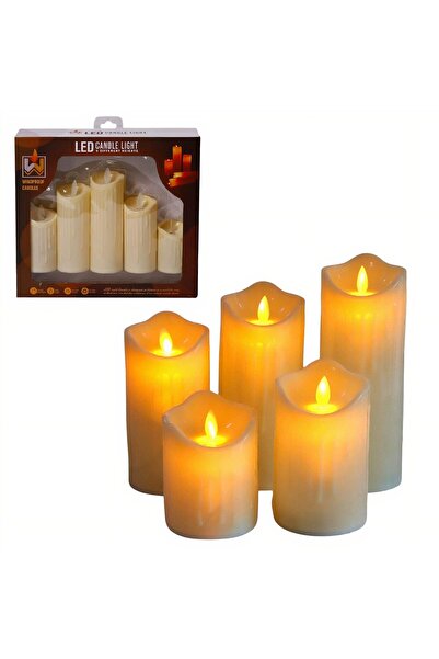 First Choice Decorative LED Candles, Plastic, Set of 5 in Different Sizes with Flame Effect