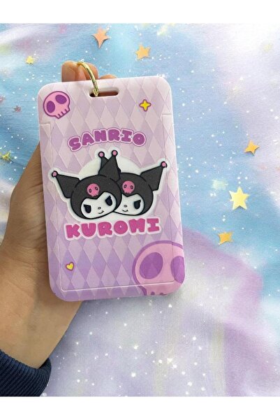 EyER Shoping حامل بطاقات كورومي مع سلسلة مفاتيح بدون حزام باللون الوردي