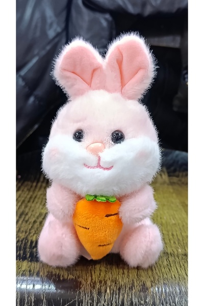 Şeker Adası Sevimli Havuçlu Pembe Tavşan Peluş Oyuncak Anahtarlık Hediyelik Uyku Arkadaşı 15 Cm