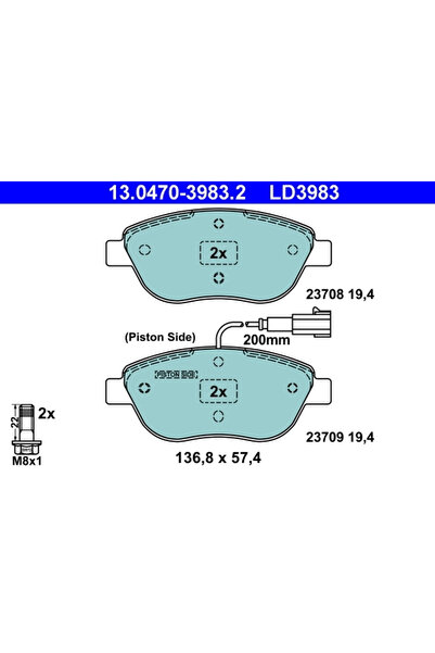 Ate Комплект спирачни накладки Дискова спирачка Chrysler Delta Fiat Bravo 2/B...