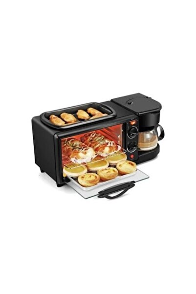 stuffix Aparat Multifunctional 3 in 1 Rovitech, Mic Dejun, Cuptor Electric, Grill si Cafetiera, 9L, 2800W, N