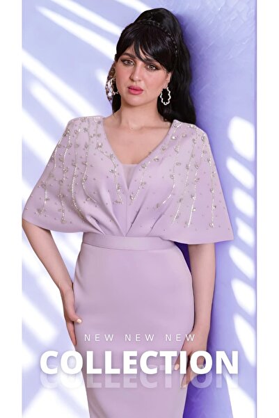 NATASHA Fashion فستان ناتاشا سهرة لافندر أنيق بتطريز لؤلؤي ناعم .