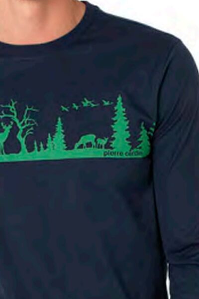 Pierre Cardin 6104 Men's Navy Blue Long Sleeve Crew Neck Pajama Set