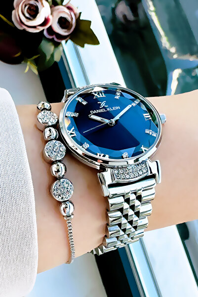 Daniel Klein Original Women's Wristwatch, Cut Glass Waterproof Silver Color Steel Band - Bracelet Gift Dkby2050C5