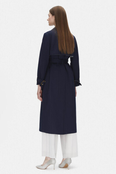 MISS DALIDA Triko Detaylı Kumaş Lacivert Trençkot
