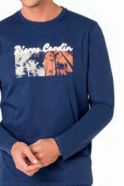 Pierre Cardin 6096 Men's Indigo Long Sleeve Crew Neck Pajama Set
