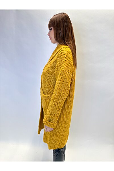 IFASTFASHION Women's long chunky cardigan – chunky knit with buttons, available in orange, yellow, and green