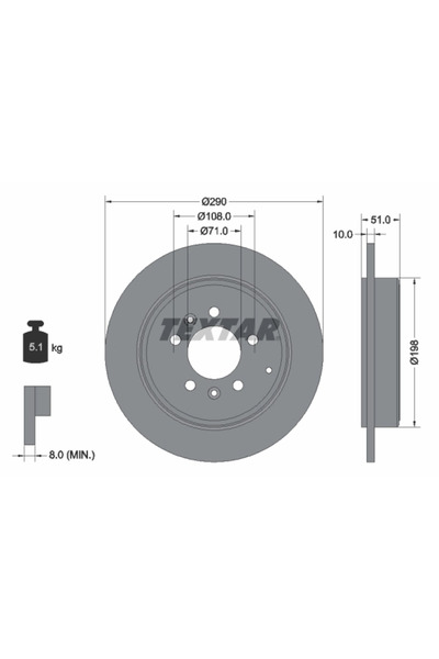 TEXTAR Спирачен диск Peugeot 607