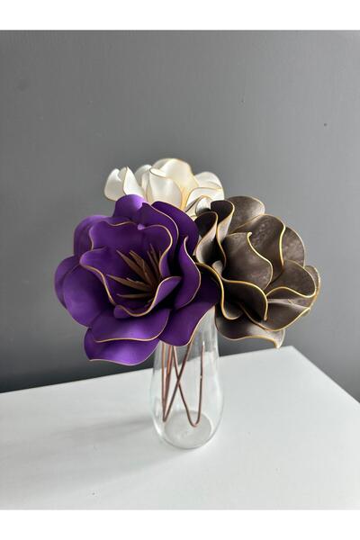 Luvienn El Yapımı Dekoratif Büyük 3 Adet Yapay Manolya Çok Renkli Vazo Çiçeği
