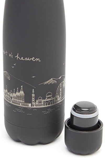 BAPS Hindu Mandir Insulated Stainless Steel Leak-proof Water Bottle, 450ml, UAE Skyline Design, Black