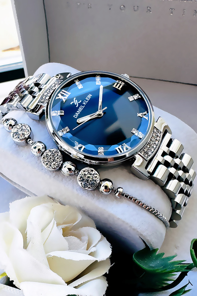 Daniel Klein Original Women's Wristwatch, Cut Glass Waterproof Silver Color Steel Band - Bracelet Gift Dkby2050C5