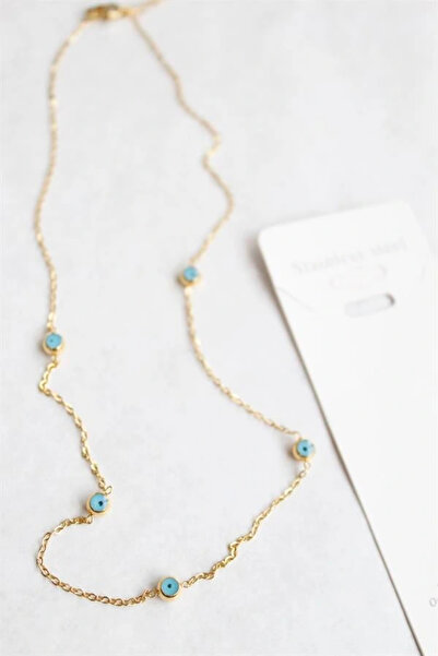 ENSAR GİYİM قلادة ليتاتريند من الفولاذ بتصميم العين الزرقاء - ذهبي