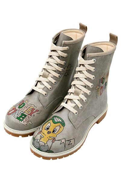 Dogo Γυναικείες μακριές μπότες από δέρμα Vegan σε γκρι χρώμα - Warner Bros Tweety Looney Tunes Ski Club Design