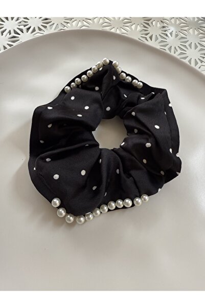 PONÇİK ACCESSORİES Bright polka dot fabric hair tie with pearl detail
