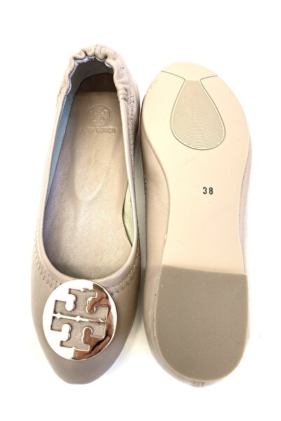 stok83 Genuine Leather Ballerinas with Gold Metal Buckle