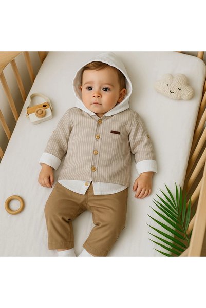Minizade 2-Piece Premium Quality Stylish Baby Boy Set with Striped Shirt and ...