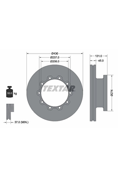 TEXTAR Спирачен диск Scania G 1/K - Серия/P 1