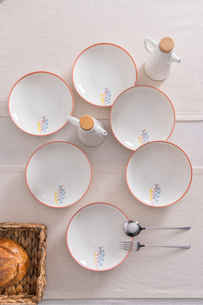 RUBİ PORSELEN Liora Floral Patterned 20 cm Porcelain Dinner Plate - 6 Pieces