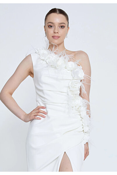 1way White one-shoulder evening dress