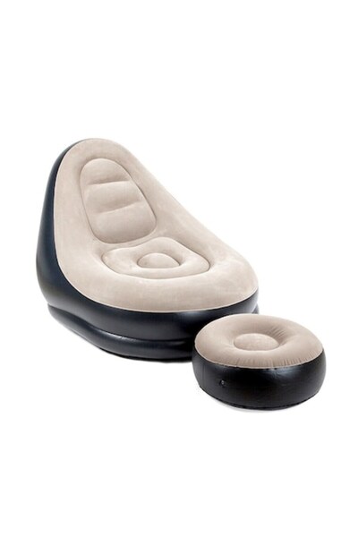 OEM Inflatable armchair set with footrest, black and cream, vinyl material