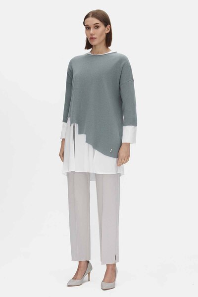 MISS DALIDA Asimetrik Kesim Triko Tunikli Çağla Takım