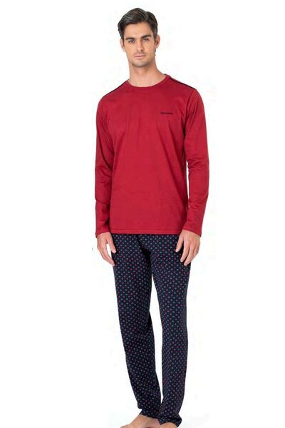 Pierre Cardin 6099 Men's Burgundy Long Sleeve Crew Neck Pajama Set