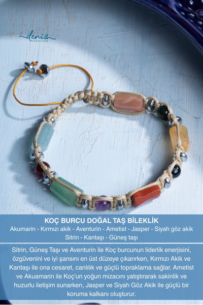 Deniz Doğal Taş Certified Aries Natural Stone Macrame Bracelet