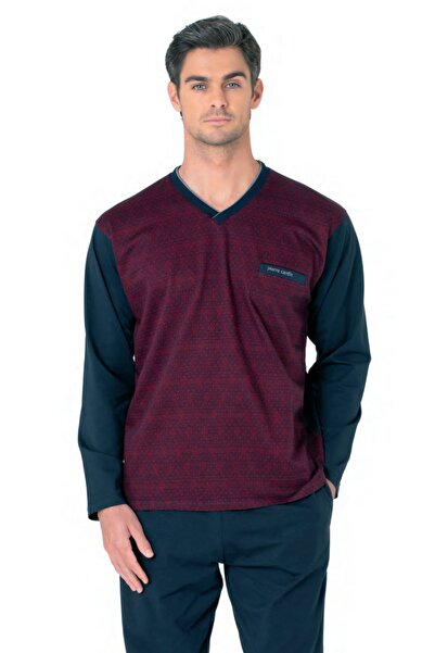 Pierre Cardin 6110 Men's Burgundy Lamb Sleeve V-Neck Pajama Set
