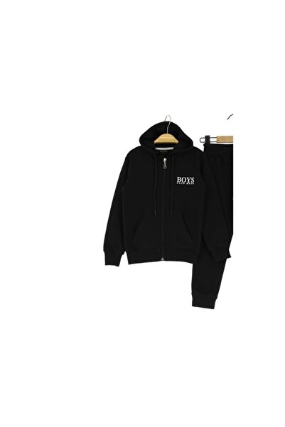 Atabay Kids Atabay 372-10-25 Men's Tracksuit Set with Hood Boys Good Mood Printed Zippered 2 Straps Age 9/12