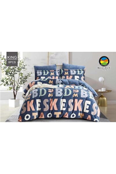 PROMISE لحاف مخملي أنيق باللون الأزرق والأخضر، مزدوج الجوانب، 6 قطع