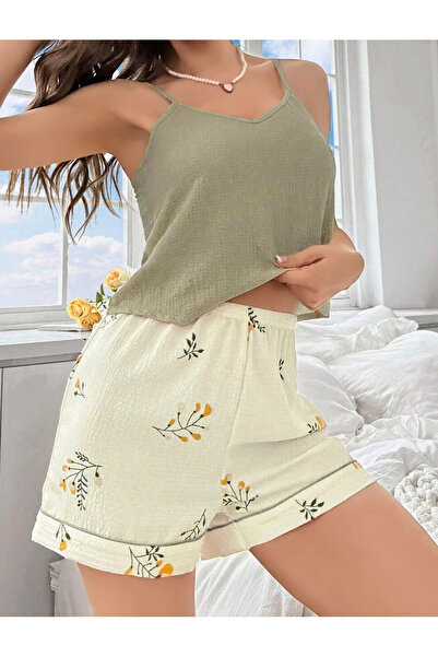 Beruflic طقم بيجامة نسائية من قماش الإكرو مطبوع عليه زهور مع شورت 5099